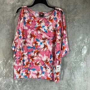 JM Collection Women's Pink G Combo Floral Print Split Dolman-Sleeve Top SZ L